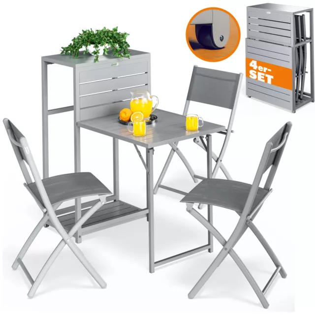 Set meubles pour balcon Gris 1 table 3 chaises pliable salon de jardin roulettes