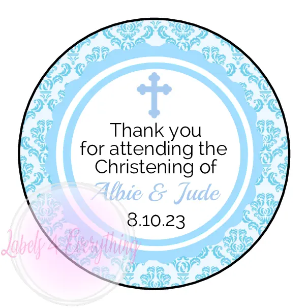 Personalised Christening Baptism Blue Sticker Party Thank You Sweet Cone Label