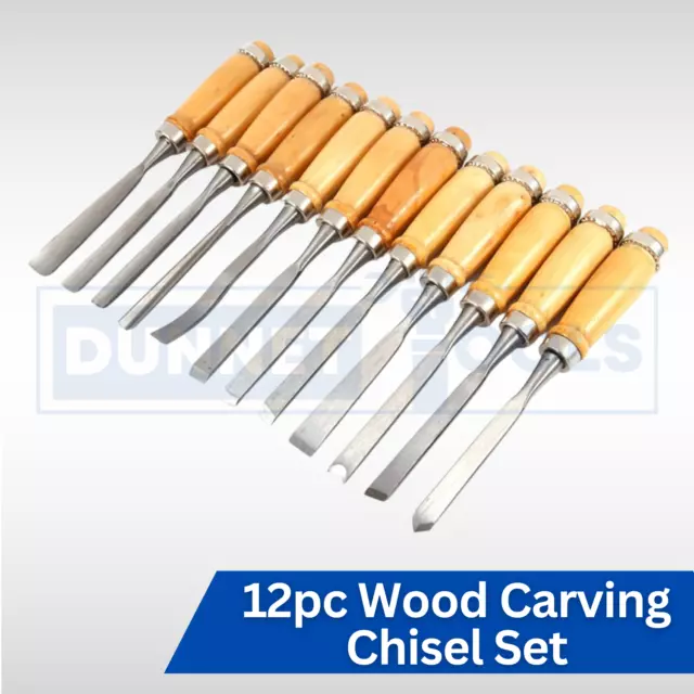 Wood Carving Chisel Set 12pc Carbon Steel Heat Treated Woodworking Tools