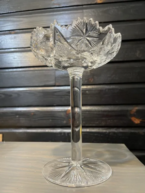 American Brilliant Period Heavy Cut Glass 8.5” Compote c.1880-1900 Starburst ABP