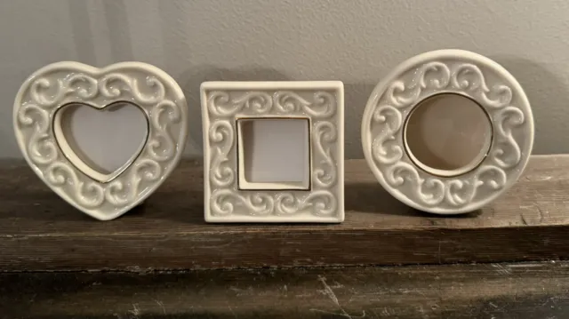 SET OF 3 Lenox Small Picture Frames Porcelain 2” Heart Square Circle Gold Trim