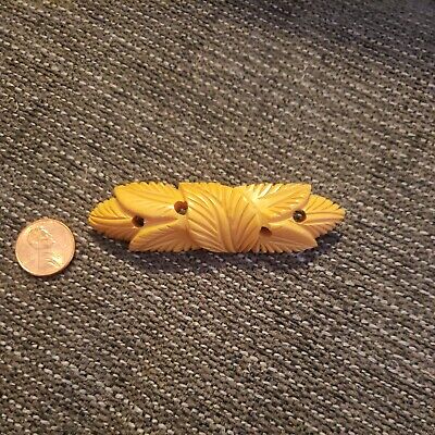 vintage Bakelite deep carved yellow butterscotch flower brooch pin Leaf pattern