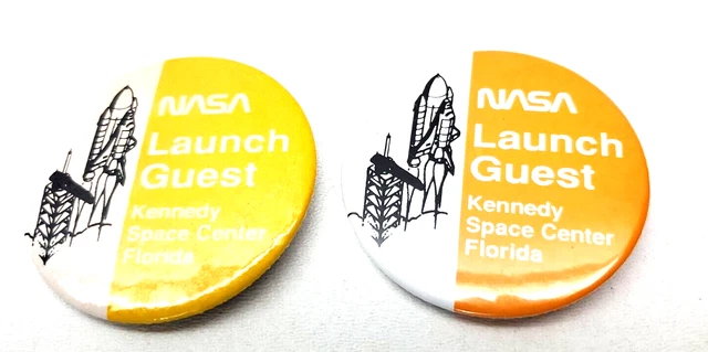 NASA VTG Button "LAUNCH GUEST" Kennedy Space Center Florida Pins Yellow & Orange