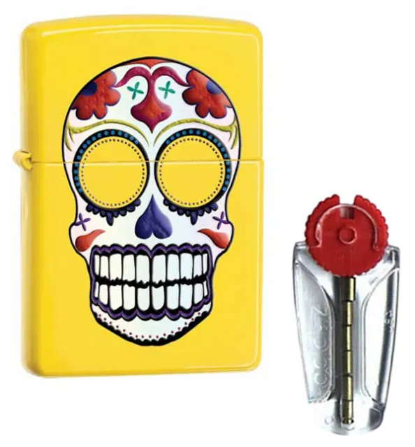 Day of the Dead Skull Lemon Zippo Lighter 24894 - FREE FLINTS & Free UK Delivery