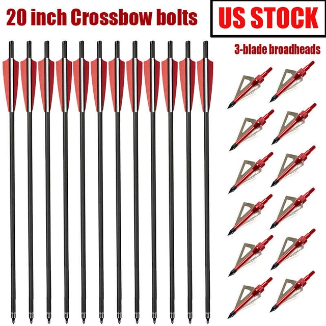 20 Inch Crossbow Bolts Carbon Arrows + 100 Grain Broadheads Set Hunting Practice