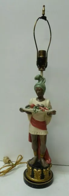 Antique Plaster Statue Lamp Base Blackamoor Man With Fruit Bowl Kupur Figurine