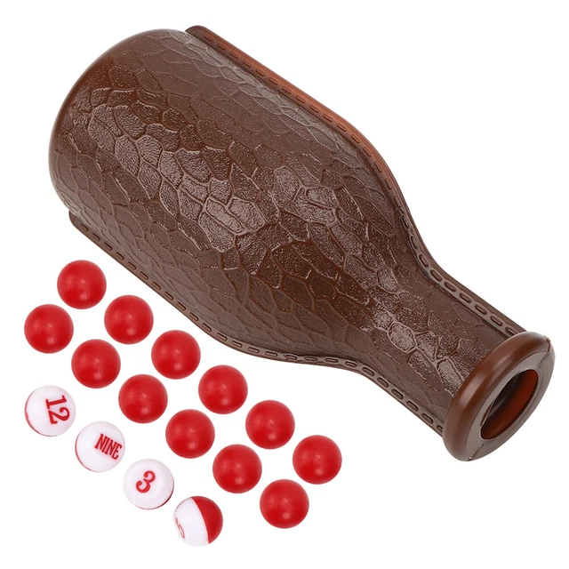 (Brown)Billiard Pool Shaker Bottle W/ 16 Numbered Tally Balls Pool Dice