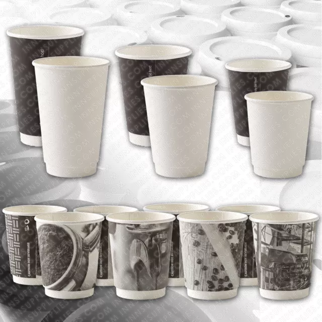 8oz 12oz 16oz Double Wall Paper Cups Coffee Black White Pattern Disposable Lids
