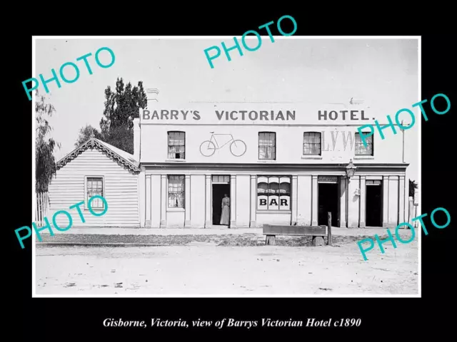 OLD LARGE HISTORIC PHOTO OF GISBORNE VICTORIA THE BARRYS VICTORIAN HOTEL c1890