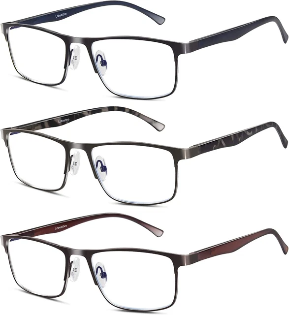 3 Pack Blue Light Blocking Reading Glasses for Men, Stylish Metal Frame Readers