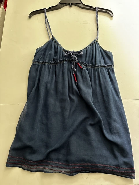 Gap (red) collab M Babydoll tank cami top empire waist blue with velvet straps Gap (red) collab M Babydoll tank cami top empire waist blue with velvet straps