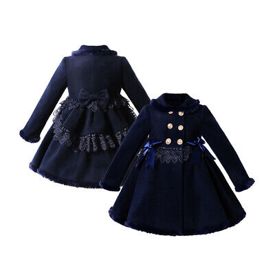 Vintage Toddler Girls Winter Dress Coat Jacket Parka Spanish Warm Outerwear Blue
