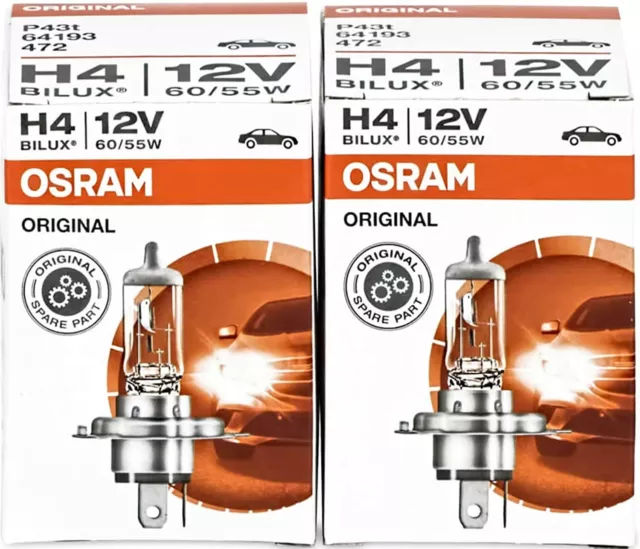 2x OSRAM ORIGINAL H4 P43t 12 V 60/55 W PKW Original Halogenlampe BILUX UV Filter