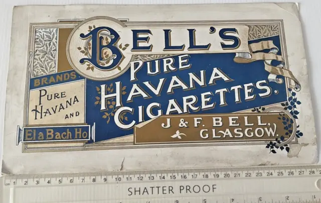 Original Victorian J &F Bell Glasgow Havana Cigarettes Point of Sale Colour Card