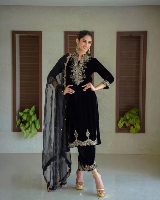 Designer indiano pakistano Salwar Kameez Bollywood Dress Party Wear Abito...