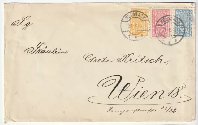 Österreich Austria inflation 3 stamps cover FELDBACH 28/10/1924 to Wien