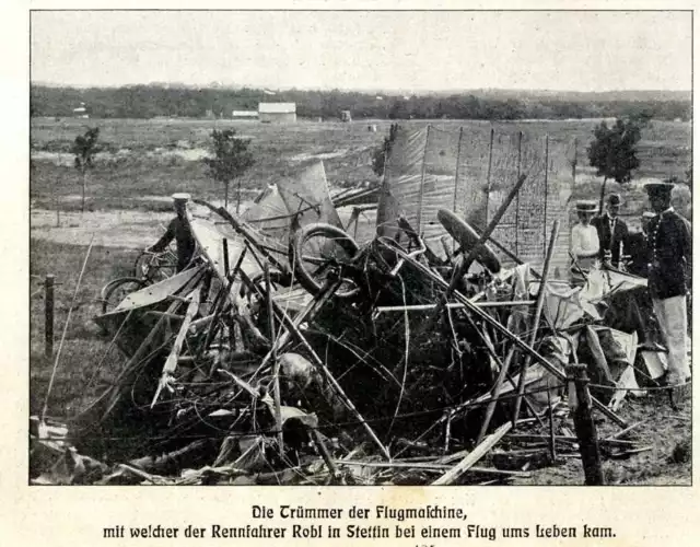 Der Absturz und Tod des Aviatikers Robel bei der Flugwoche in Stettin von 1910