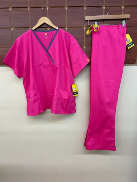 NEW WonderWink Pink Solid Scrubs Set With 3XL Top & 3XL Pants NWT