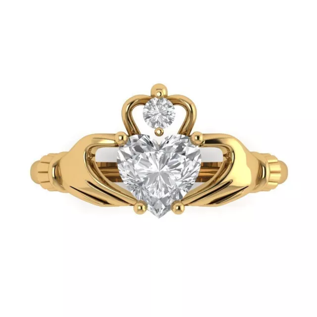 2 Ct Heart Promise Diamond Irish Claddagh Anniversary Ring 14k Yellow Gold Over