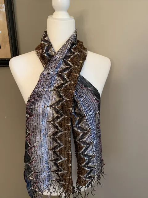 Missoni Scarf Gray Multi Open Weave Zigzag Fringe