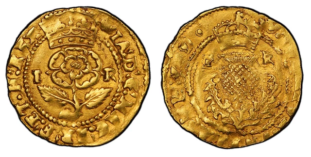 England James I. (1607-09)-(Coronet) AV Thistle Crown of 4 Shil. PCGS AU55. KM37