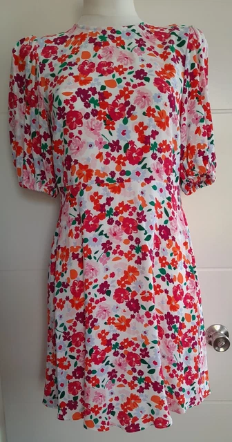 M&S Womens Scater Casual Holiday Mini Red Floral Ladies Summer size dress 8 10