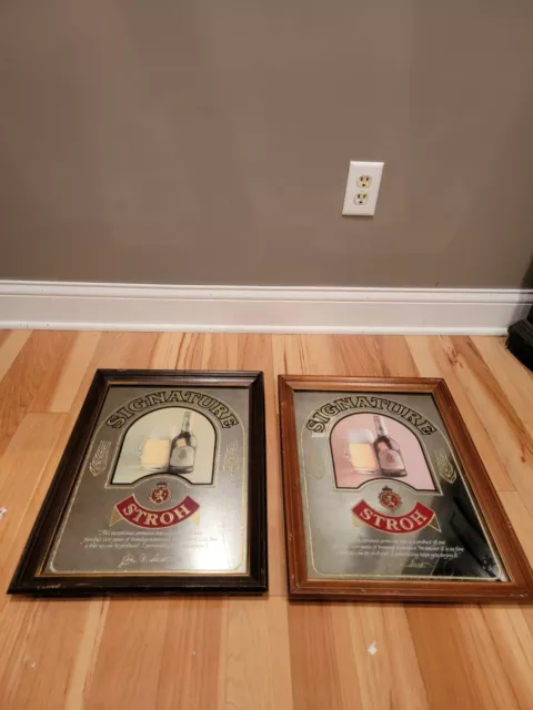 Pair Lot of 2 Strohs Signature Beer Mirror Signs