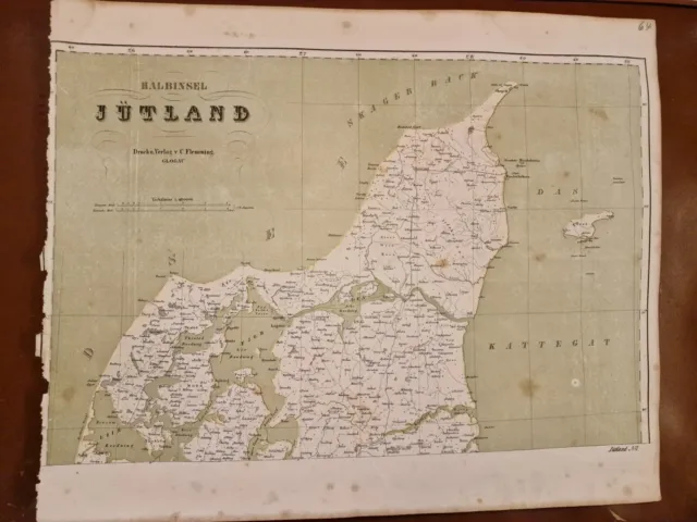 antik Landkarte Jütland Dänemark 36x44cm map of Denmark  19th century