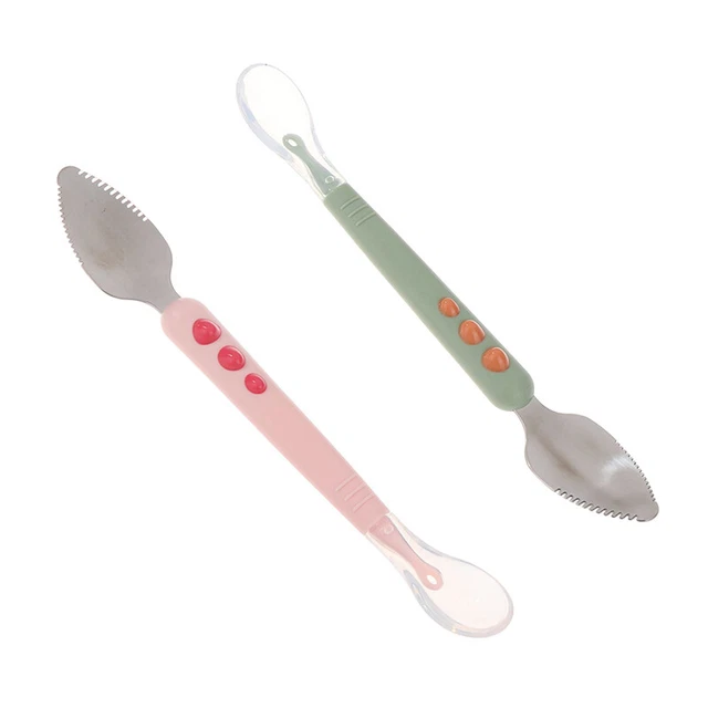 Cuchara de alimentación de alimentos para bebés de doble cabeza para niños pequeños alimentos para comer fruta raspar barro spo u