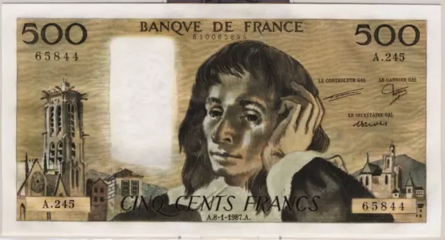 500 FRANCS PASCAL - 8.1.1987 - Billet de banque français (SUP) 65844