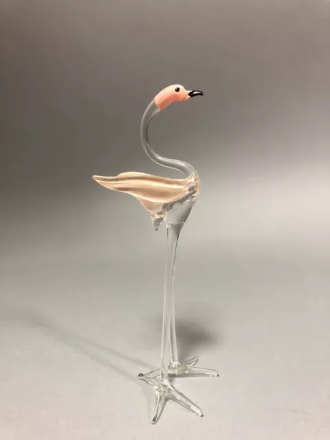 Verrerie d’Art artisanale FIGURINE de FLAMAND ROSE Verre étiré Ht: 16 cm