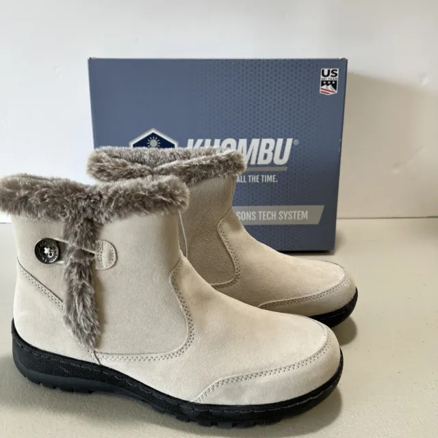 Khombu Womens Iris All Weather Ankle Snow Booties Cream Suede 9 Water Resistant