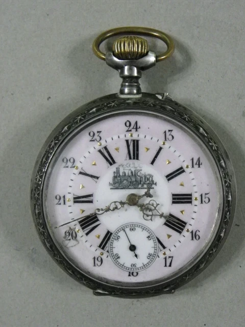 Montre Gousset Régulateur Vintage 67mm - Cadran Locomotive, émaillé Orange, 1890-1899