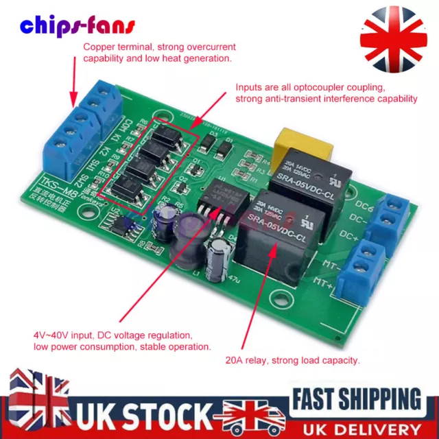 DC Motor Controller Forward Reverse 20A High Current Control Board 5V/12V/24V UK