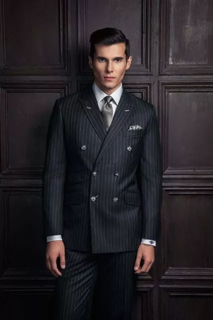 Men Black Suit Designer Grooms Wedding Dinner Party Suits (Coat+Pants)