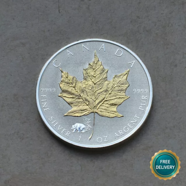 Maple Leaf Ahornblatt Privy Panda Bear 2017 1Oz Canada Silver Silber gilded RARE