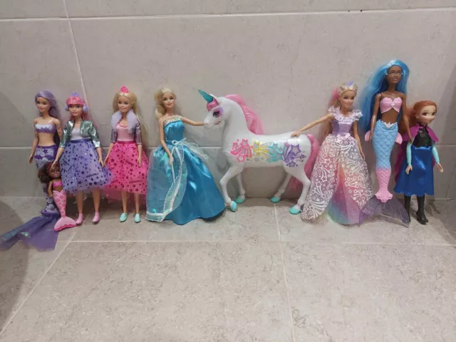 Disney Princess Barbie Dolls, Lot of 8, Used - Good Condition