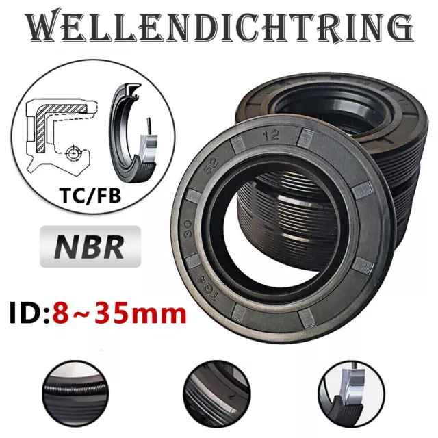 NBR 70 Simmerring Wellendichtring Dichtung TC/FB ID 8mm - 35mm Wellendichtringe