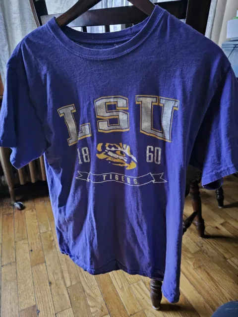 Sport LSU Tigers Vtg  T Shirt Top Purple Logo Size Med Sports