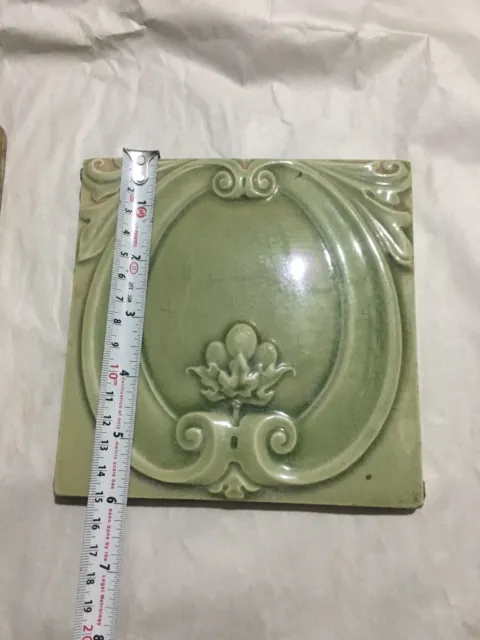 Vintage Ceramic Beautiful Green Porcelain Tiles  2 Pieces 5