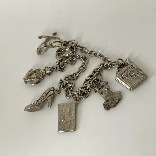 Silver Tone Shopping Themed Charm Bracelet