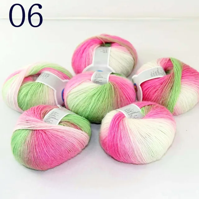 Sale 6ballsX50gr Colorful Rainbow Rug Shawl Cashmere Wool Hand Crochet Yarn 06