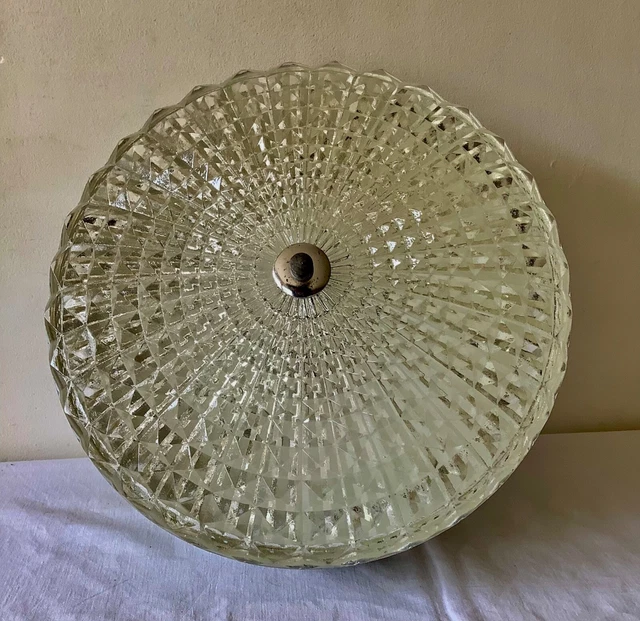 Ancien PLAFONNIER ou APPLIQUE Vintage en VERRE MOULÉ & METAL ARGENTÉ 4