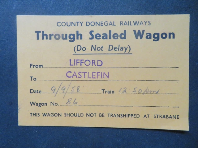 1958 Donegal Railways Wagon Label Lifford to Castlefin