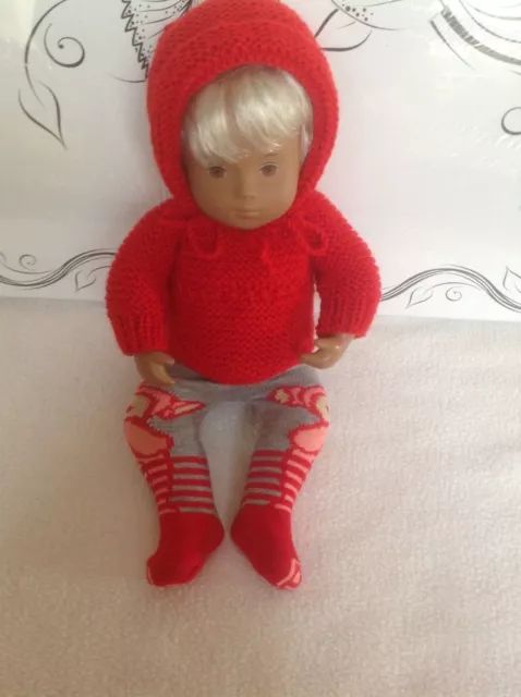Baby Sasha dolls hand knitted Red top, hat and gray/red teletubies tights