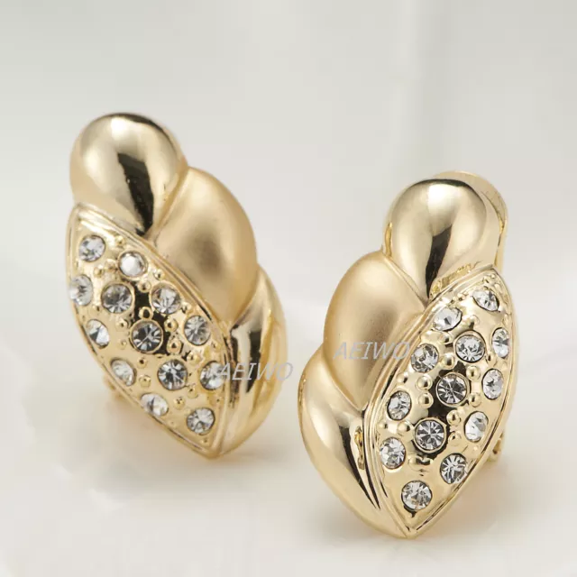 9K Gf 9Ct Yellow Gold Made With Swarovski Crystal Lady Party Solid Stud Earrings