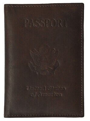 NEW BROWN Leather Embossed US PASSPORT COVER Organizer Travel Wallet ID Holder
