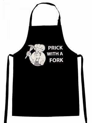 Adult Fun Cooking Apron Prick With a Fork Design Black Cotton Novelty Pinny