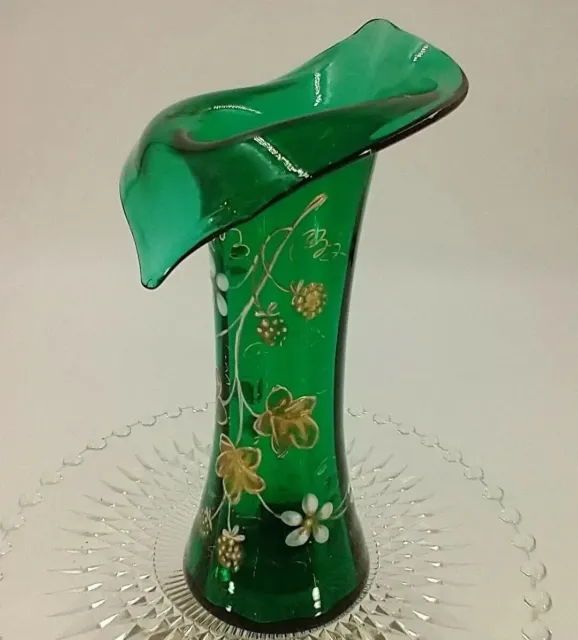🌈 Vintage Emerald Green Jack in the Pulpit Vase Hand Blown Enameled Art Glass