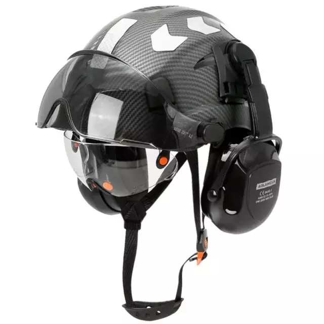 Carbon Fiber Pattern Construction Safety Helmet Buildin Visor Earmuff Reflective